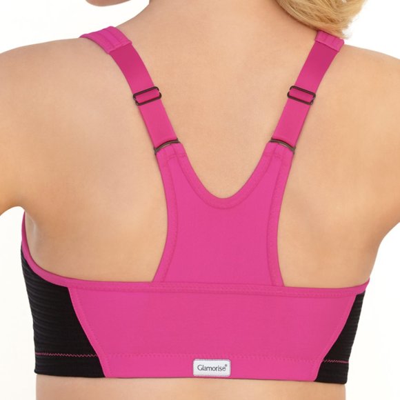 Glamorise SPORT Bra 38B (HIGH-IMPACT) Wicks! (RACERBACK) T-Back Zip-Up PINK New - Picture 5 of 16